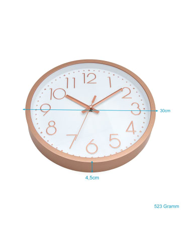 Intirilife Wanduhr mit D30,5 cm in Rosé Gold-Weiß