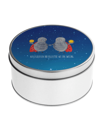 Mr. & Mrs. Panda Blechdose rund Sternzeichen Zwilling mit Spruch in Sternenhimmel Blau