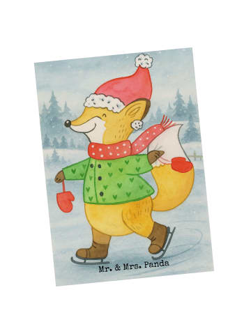 Mr. & Mrs. Panda Grußkarte Fuchs  Schlittschuhe Design ohne Spruch in Weiß