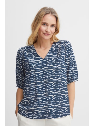 Fransa Kurzarmbluse FRNITA Bl 1 - 20611923  Halbarm Bluse mit V-Ausschnitt in Blau