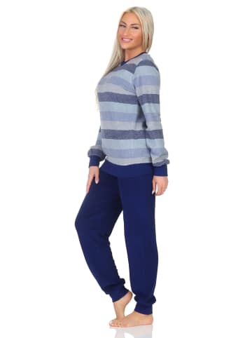 NORMANN Schlafanzug langarm Bündchen Pyjama Blockstreifen - 86943 in blau