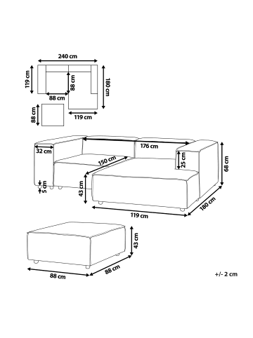 Beliani 3-tlg Modulsofa ARDAL in Weiß/Schwarz