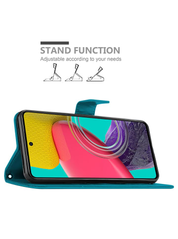 cadorabo Hülle für Samsung Galaxy M53 5G Blumen Design in FLORAL BLAU