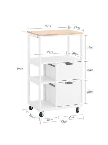 SoBuy Küchenwagen in Mattweiß - (W) 36 x (H) 88 x (L) 53 cm