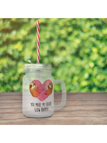 Mr. & Mrs. Panda Limonadenglas Faultiere Herz mit Spruch in Transparent