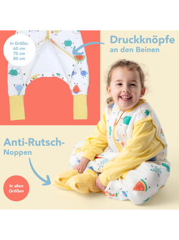 Schlummersack Schlafsack mit Füßen und umklappbaren Bündchen, 2.5 TOG in Weiß-Gelb