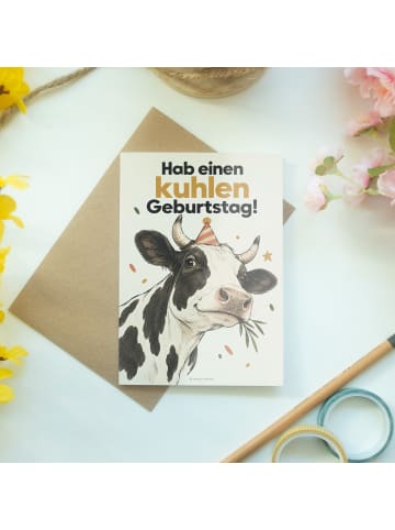 Mr. & Mrs. Panda Geburtstagskarte Kuh Minimalistisch Design mit ... in Weiß