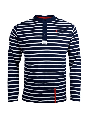 Wind Sportswear Polo Pique Langarm gestreift in navy-weiß