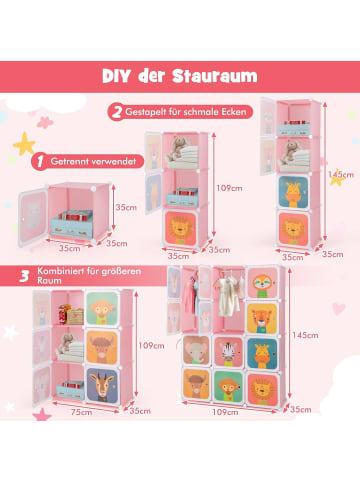 COSTWAY Kleiderschrank Kinder mit 12 Würfeln in Rosa