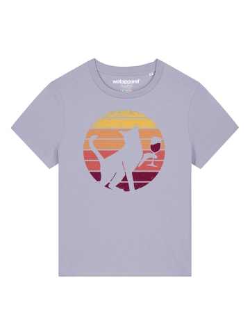wat? Apparel T-Shirt Sunset Katze & Rotwein in Lavender
