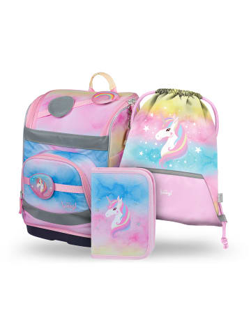 BAAGL 3-tlg. Set: Schulranzen Zippy plus in Rosa Regenbogen Einhorn