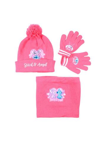 Lilo & Stitch 3-tlg. Winter Mütze Set: Disney Stitch & Angel in Rosa