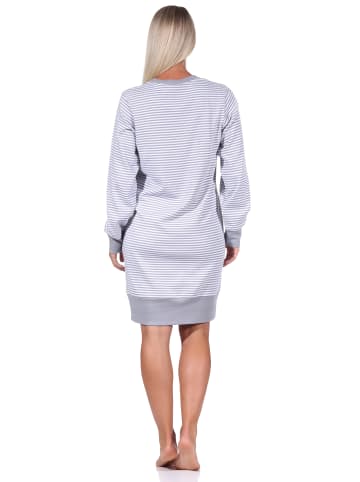 NORMANN Nachthemd Bündchen Streifen interlock - 69946 in grau