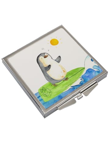 Mr. & Mrs. Panda Handtaschenspiegel quadratisch Pinguin Surfer o... in Weiß