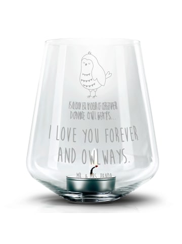 Mr. & Mrs. Panda Gravur Teelicht Eule Zufrieden mit Spruch in Transparent