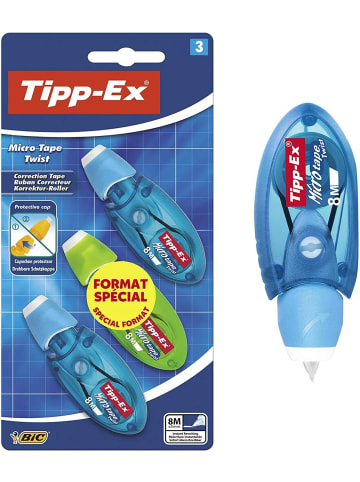 Bic Korrekturroller Micro Tape Twist, farblich sortiert, 8m x 5 mm, 3 Stück