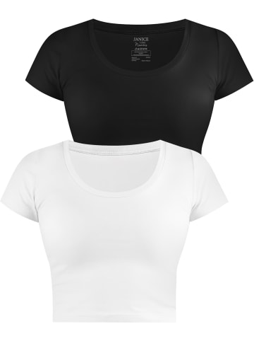 Janice 2 x Damen crop T-Shirt Nantes in Schwarz/Weiß