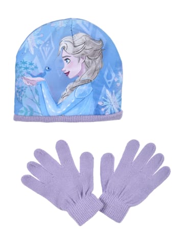 Disney Frozen 2tlg. Set: Wintermütze und Handschuhe Elsa und Anna in Lila