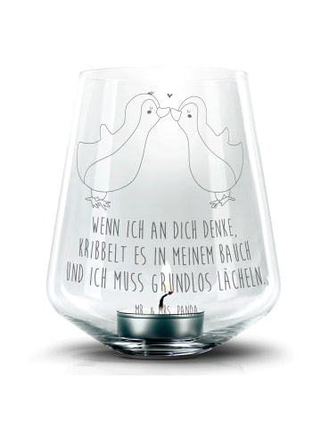 Mr. & Mrs. Panda Windlicht mit Spruch Pinguine Kuss mit Spruch in Transparent
