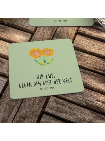 Mr. & Mrs. Panda Untersetzer Blume Sonnenblume mit Spruch in Blattgrün