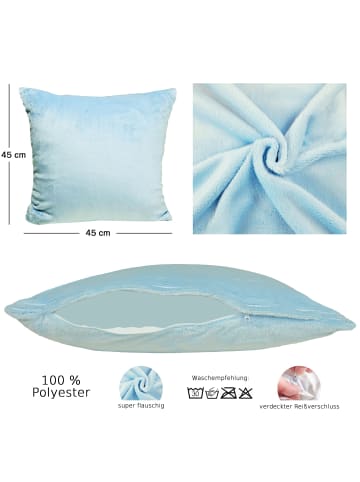 JACK 2er Set Teddy Flausch Kissen 45x45cm in hellblau
