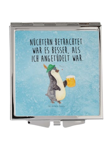 Mr. & Mrs. Panda Schminkspiegel Pinguin Bier mit Spruch in Eisblau
