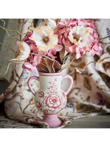 Bloomingville VASE ALEA mit Henkeln Rosa Blumen Motiv 21x13 cm