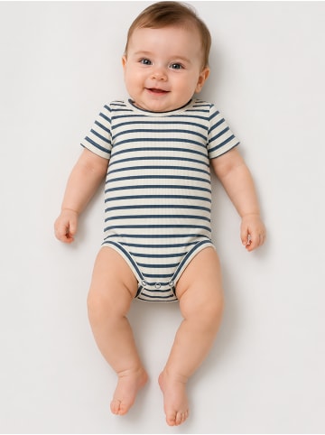 name it Kurzarm Body 3er-Set Gestreift Rundhals Bequem in Blau-3