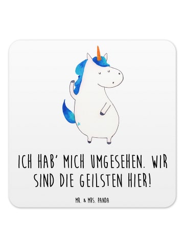 Mr. & Mrs. Panda Untersetzer für Gläser Einhorn Mann mit Spruch in Weiß
