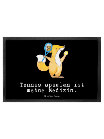 Mr. & Mrs. Panda Fußmatte Fuchs Tennis spielen mit Spruch in Schwarz