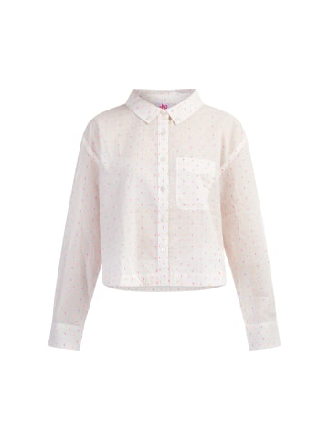 myMo Damen Hemdbluse in Weiss Pinkorange Punkte