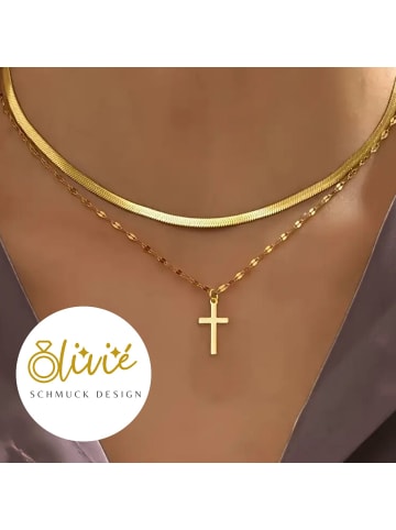 XCOAST Elegante Halskette für Damen - Double Layer - Kreuz in Gold