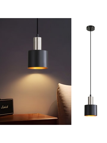 ZMH Pendelleuchte 1-flammige E27 in Schwarzgold Metall rund Vintage Pendellampe