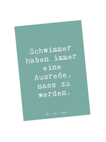 Mr. & Mrs. Panda Postkarte Spruch Schwimmen Ausrede mit Spruch in Meeresbrise