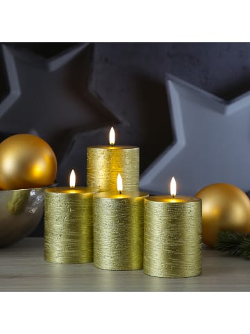 Uyuni 4er Set LED Kerzen PIA Rustik-Optik H: 10cm mit Batterien und Fernb in gold