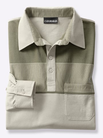 WITT WEIDEN Langarm-Poloshirt in beige-oliv