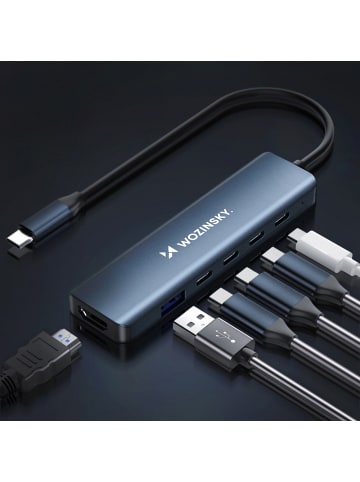 Wozinsky WHBC10Y4S 6in1 USB C Hub Aluminium Grau