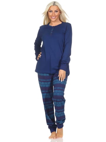 NORMANN Langarm Schlafanzug Pyjama Bündchen Ethnolook - 87068 in marine