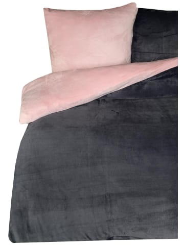 COFI 1453 Moderne Plüschbettwäsche mit Reißverschluss - einfarbig, wendbar in Rosa