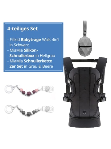 fillikid Babytrage Walk 4in1 inkl. Silikon-Schnullerbox in schwarz
