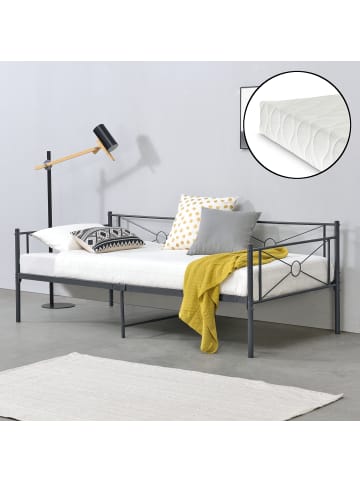 en.casa Metallbett Alvesta mit Matratze  in Grau (L)200cm (B)90cm (H)74cm