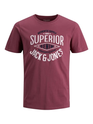 Jack & Jones Denim JJELOGO Print Kurzarm O-NECK T-Shirt in Weinrot