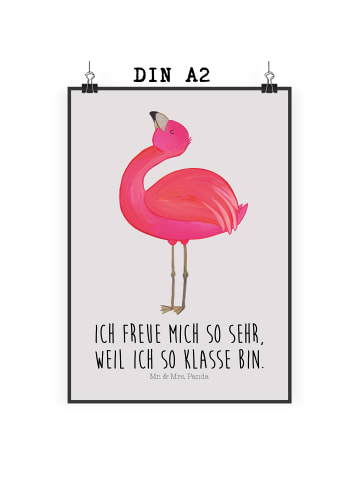 Mr. & Mrs. Panda Bild Flamingo Stolz mit Spruch in Grau Pastell