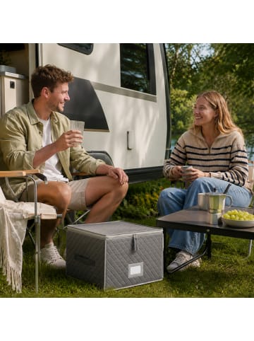 relaxdays 4 x Aufbewahrungsbox für Geschirr "Teller" in Grau