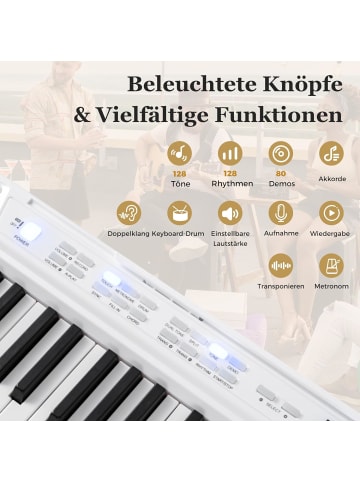 COSTWAY Keyboard Piano 88 Tasten mit Hocker in Weiß