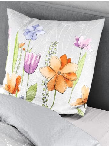 JACK 2 tlg. Seersucker Bettwäsche 135x200cm Blumenmalerei in Grau/ Bunt