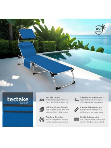 tectake klappbare Aluminium Sonnenliege mit Seitentasche, 218 x 60 x 33,5 cm