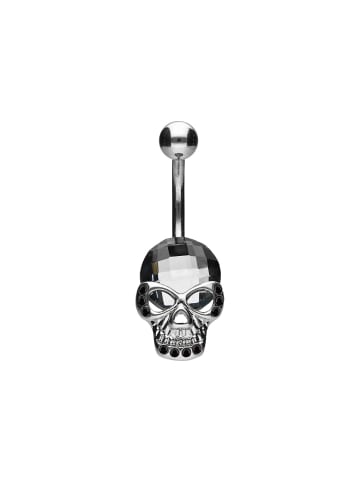 PIERCINGLINE Bauchnabelpiercing Chirurgenstahl "Kristall Totenkopf" in Schwarz