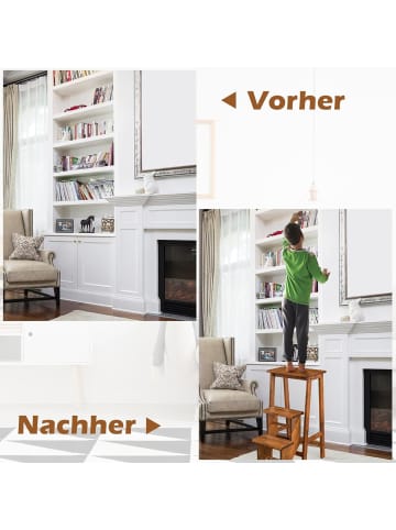 COSTWAY 3-stufig Tritthocker Massivholz bis zu 310kg in Braun