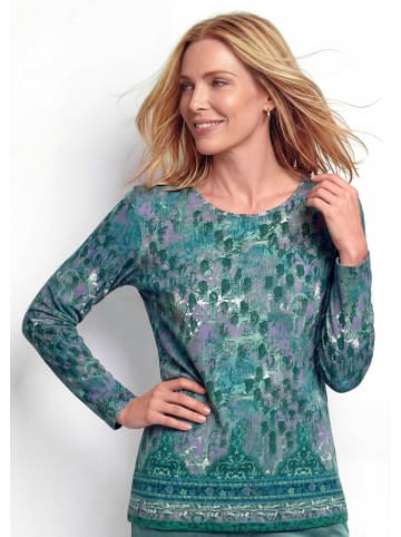 GOLDNER Langarmshirt mit Rundhalsausschnitt in graugrün / gemustert